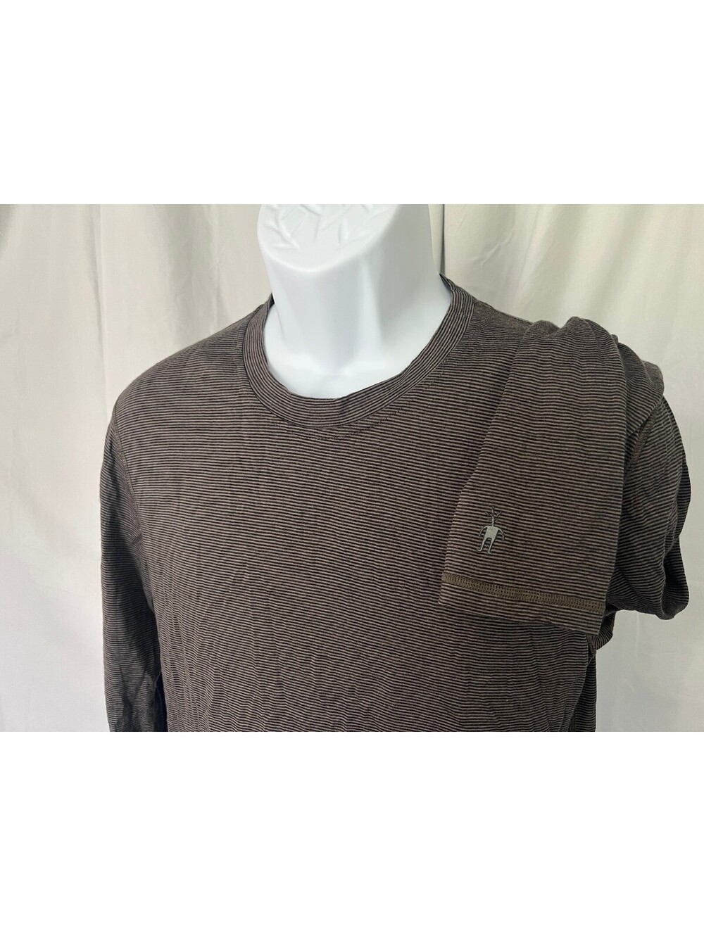 SmartWool Men's Brown Striped Long Sleeve Crewneck Shirt Medium M